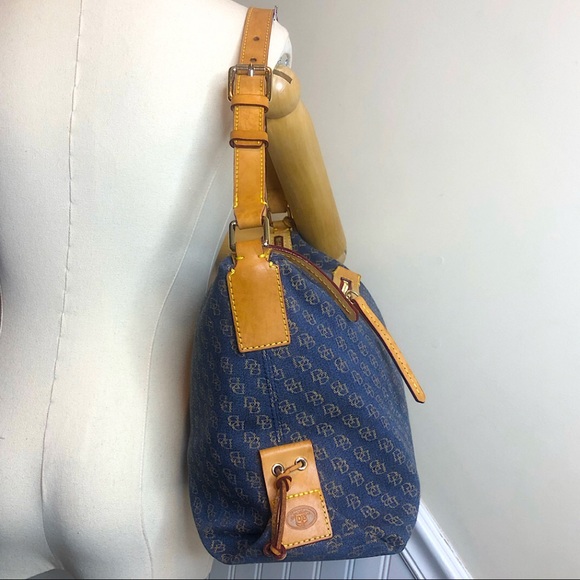 Vintage Dooney and Bourkey Blue Jacquard Monogram Top Zipper Tote Shoulder Bag - Picture 6 of 17